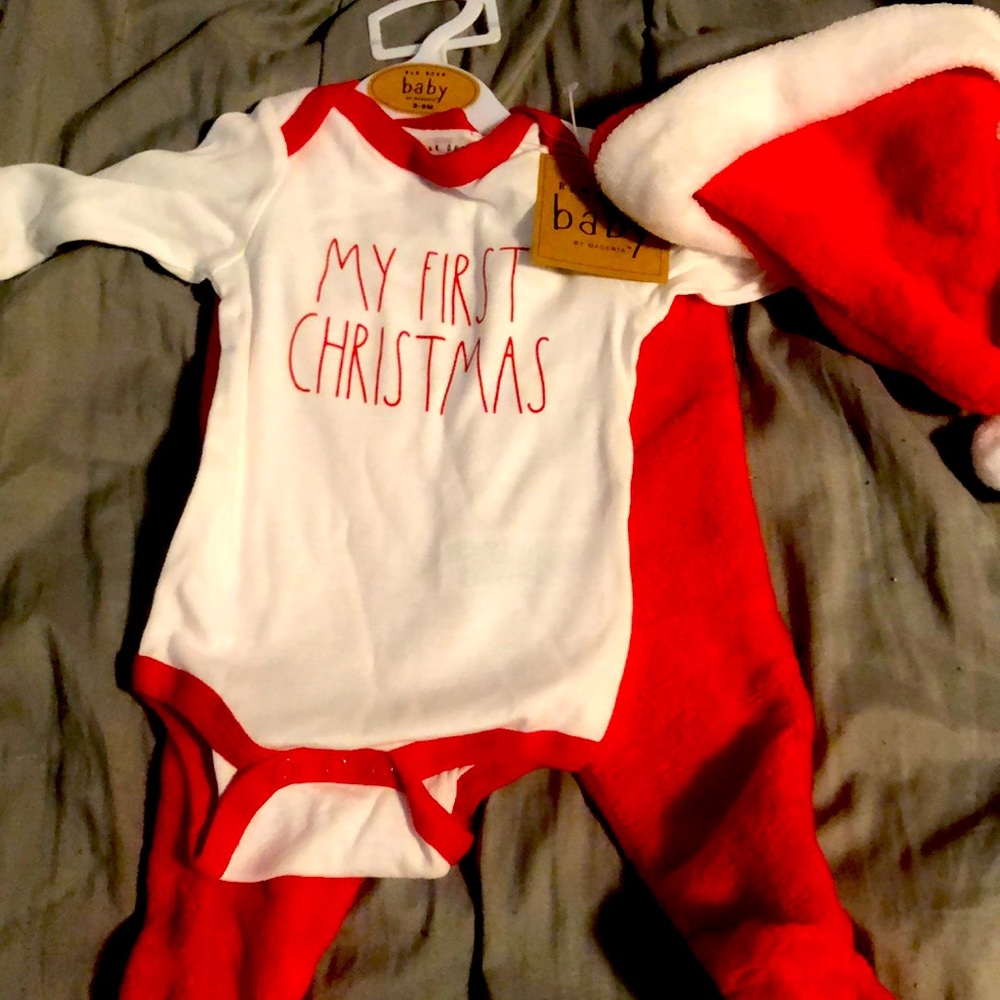 Rae Dunn Baby 0-3 months first Christmas outfit.